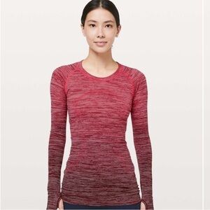 Lululemon Swiftly Tech Long Sleeve Ombre Red Alert Dark Spot Black Sz 6